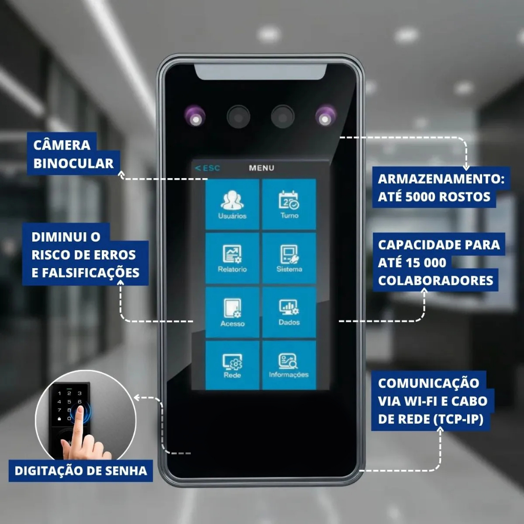 Relógio de Ponto Facial AITK 5000 Faces Wi-Fi TCP/IP Bivolt