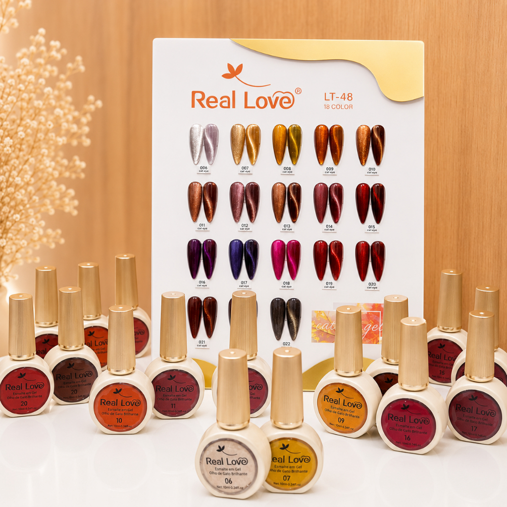 Kit Esmalte em Gel Magnetico Olho de Gato Real Love Cores Sortidas 10 ml