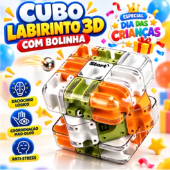 Cubo Mágico 3x3 Labirinto com Bolinha 3D - Brinquedo Educativo Lógico Anti-Stress Infantil e Família