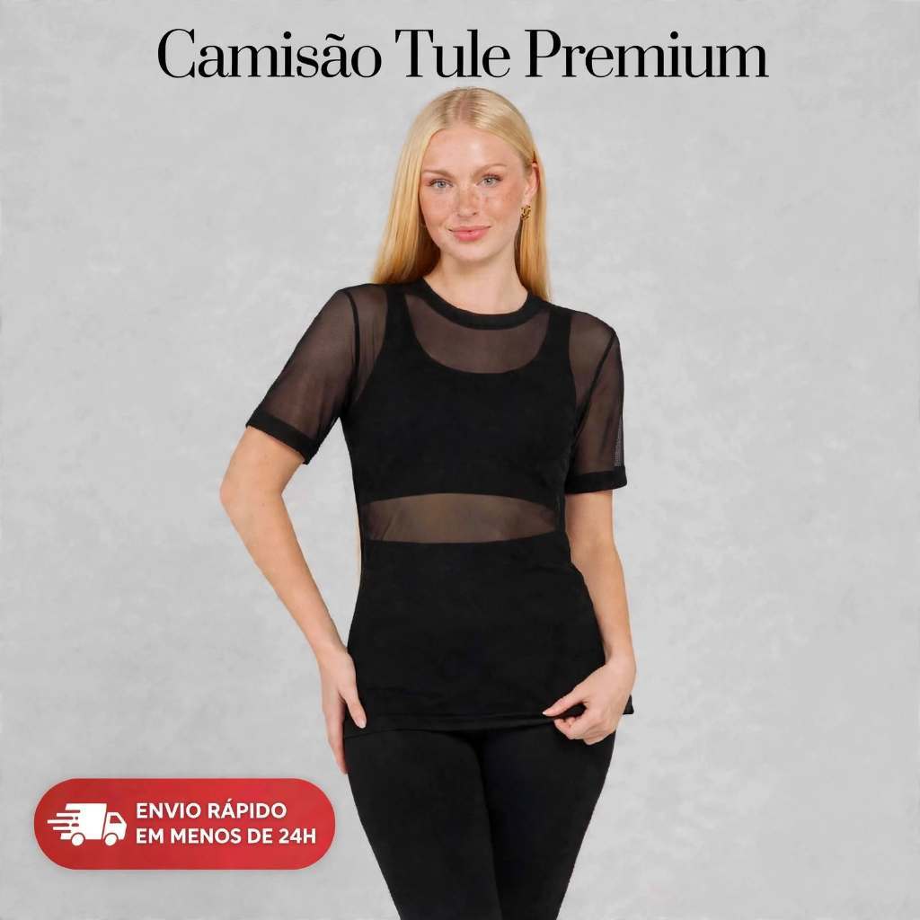 Blusa Tule Feminina Transparente Manga Curta Fitness Academia Treino Musculação Camiseta Esportiva Casual Antissuor.