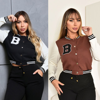Jaqueta Bomber Feminina Moletom Casaco de Frio Estilo Colegial Elegante Moda Inverno Blogueira Confortável Chique
