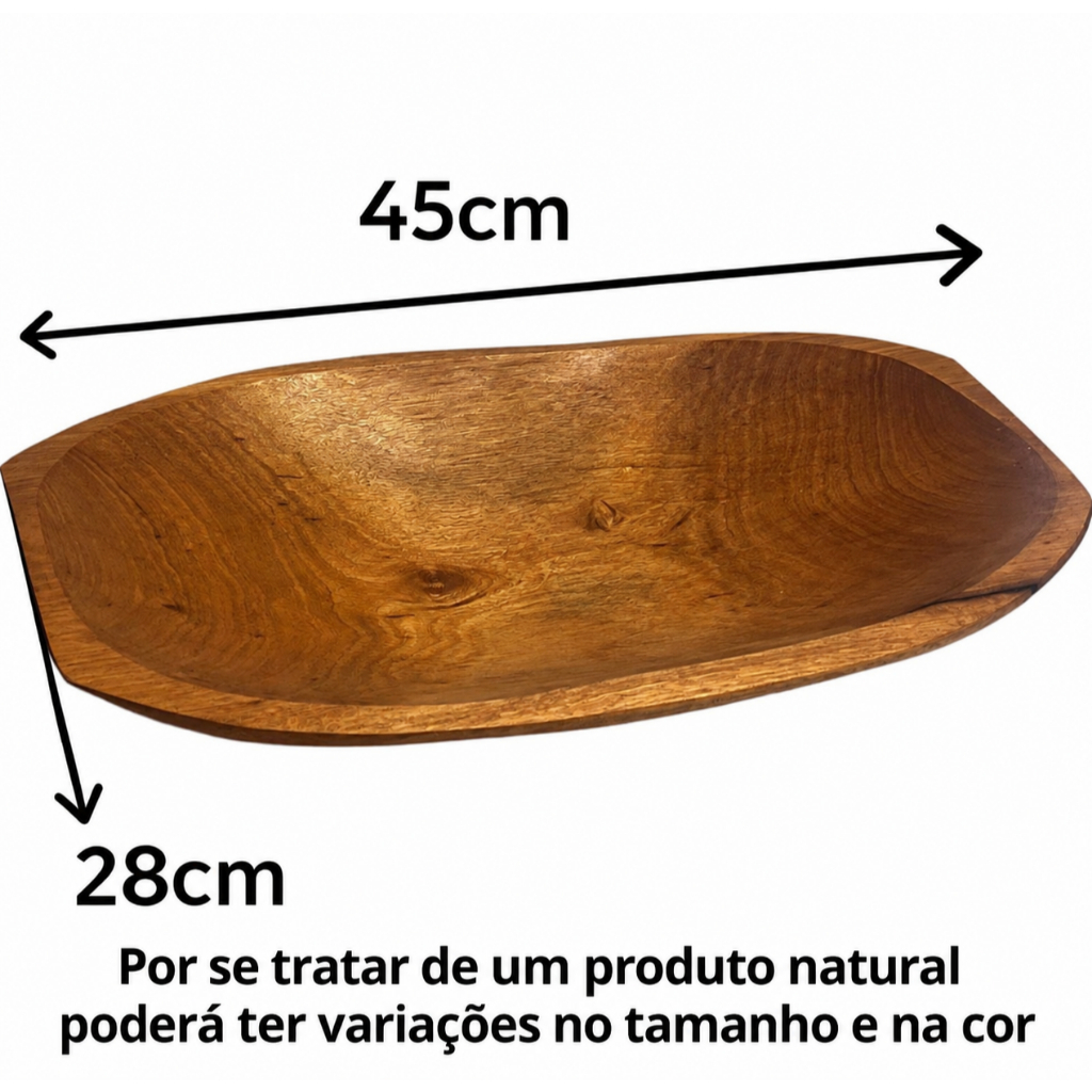 Gamela 45x28cm rústica em madeira ideal churrasco, massas, fruteira, salada, decoração, frios