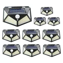 Kit 10 Luminária Solar Parede 100 Leds Sensor Presença Com 3 Funções Refletor Arandela Lâmpada