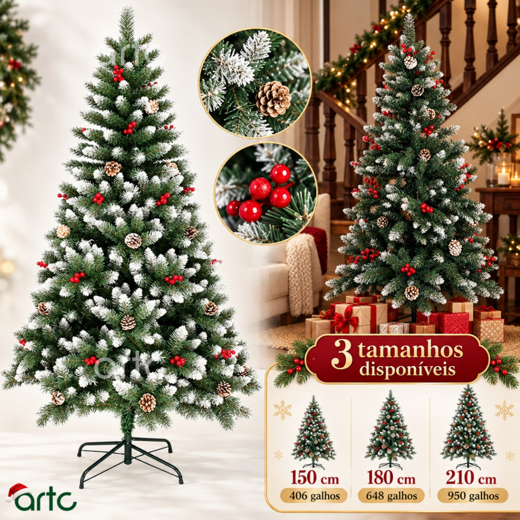 Árvore De Natal Nevada Decorada 210/180/150cm Galhos Grande Pinheiro Premium Luxo Decor...