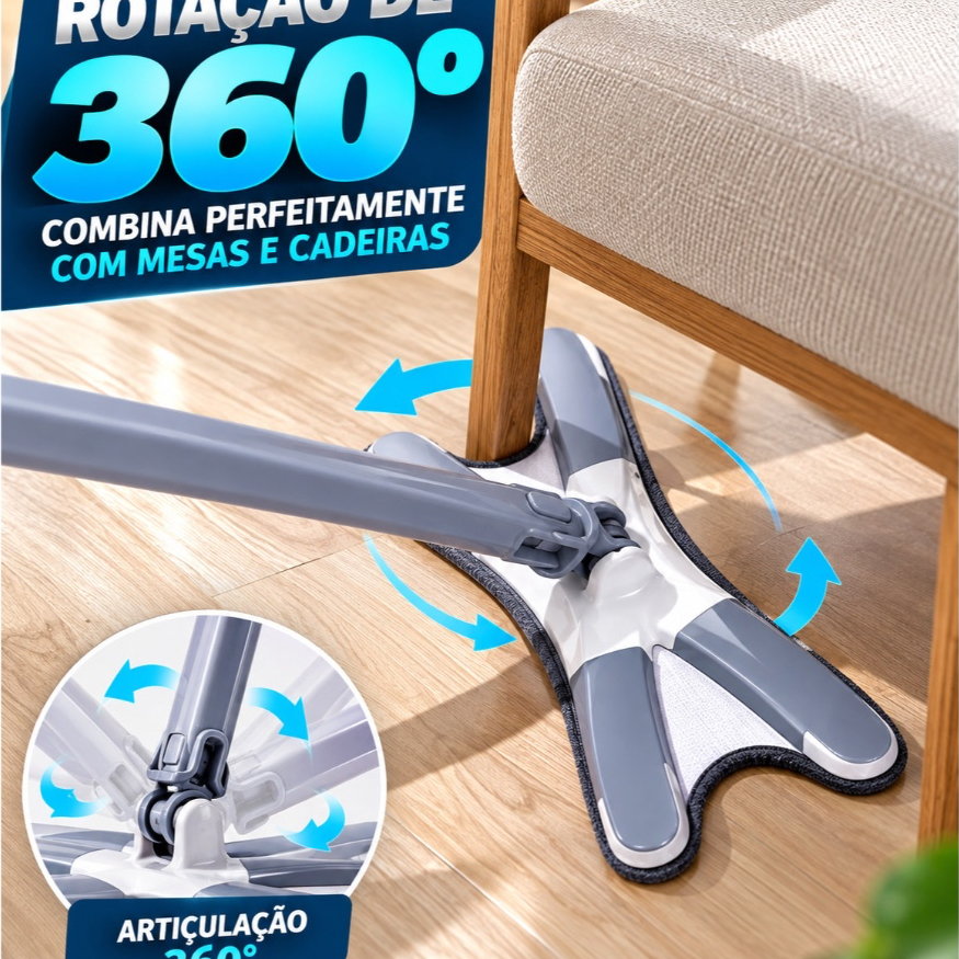 Mop rodo Giratório 360° Lava e Seca com Torção Esfregão Microfibra Rodo Mágico Limpeza Piso Parede + Refil — imagem 2 de 2