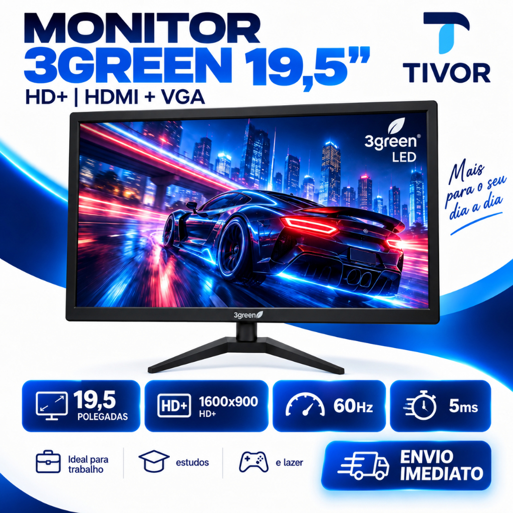 Monitor 19.5 Polegadas Alta Qualidade Taxa de 2ms 75 Hertz VGA HDMI Gamer