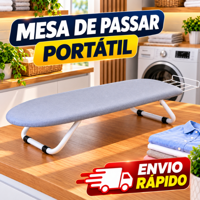 Mesa Tabua de Passar Roupa Extra Forte + Porta Ferro Promoção Portátil