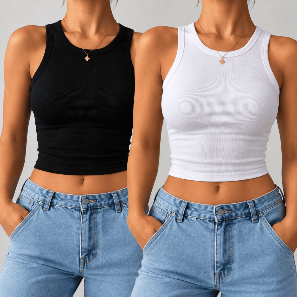 Kit 2 Cropped Regata Feminino Canelado Blusinha Básica Ribana Canelada algodão Verão Tendência Opção De Cores Academia