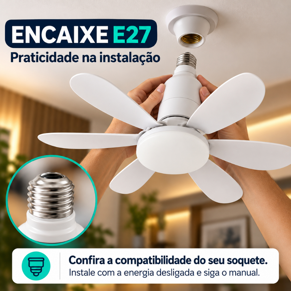 Ventilador de Teto Compacto Luminária LED E27 Bivolt Controle Remoto 3 Tons de Luz Para Quarto Sala Cozinha e Escritório