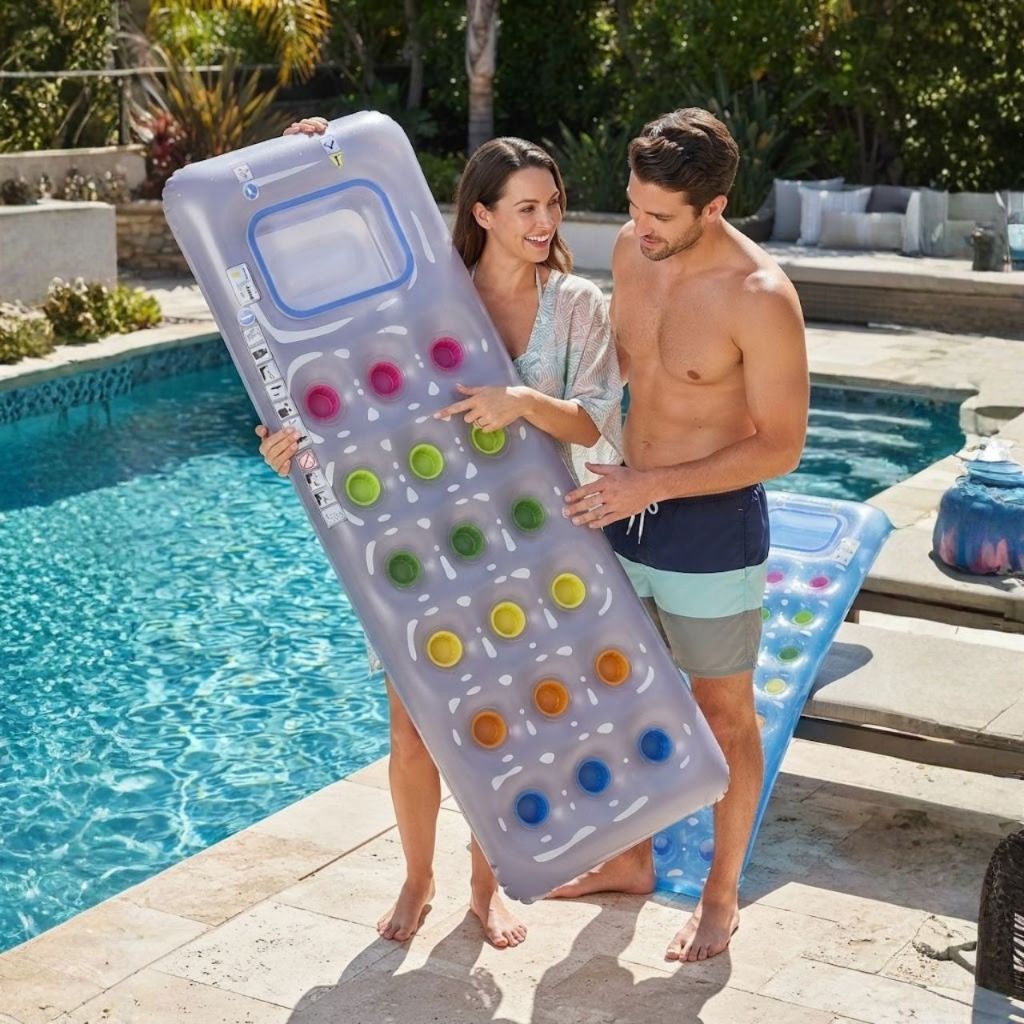 Colchão Boia Inflável com Gomos Maxsol (190x70 cm) 100% PVC - Conforto, Estabilidade e Relaxamento Máximo para Piscina