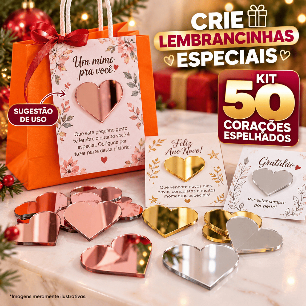 Kit 50 Corações Acrílico Espelhado Decorativo Apliques Decorativos Natal Parede Studio Artesanato — imagem 2 de 2