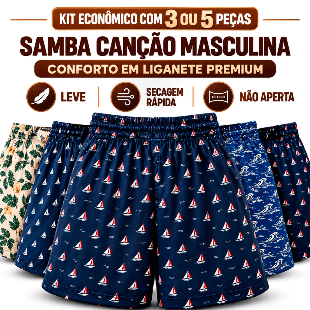 Kit Samba Canção Masculina Tecido Leve Microfibra Cueca Shorts Pijama Confortável Atacado Sortidos