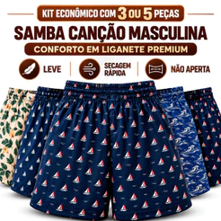 Kit Samba Canção Masculina Tecido Leve Microfibra Cueca Shorts Pijama Confortável Atacado Sortidos