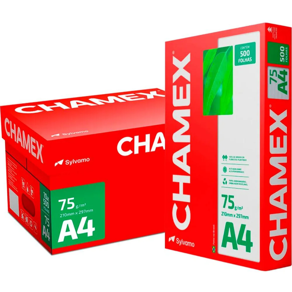 Papel Chamex A4 500 folhas - Caixa Com 5 Resmas