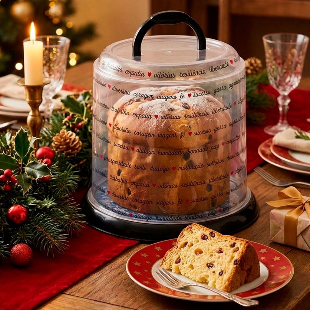Porta Panetone Natal Chocotone Com Tampa de Rosca Preto Plasútil