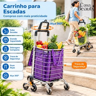 Carrinho Dobrável de Alumínio Portátil – Ideal para Compras, Feira e Transporte Pesado