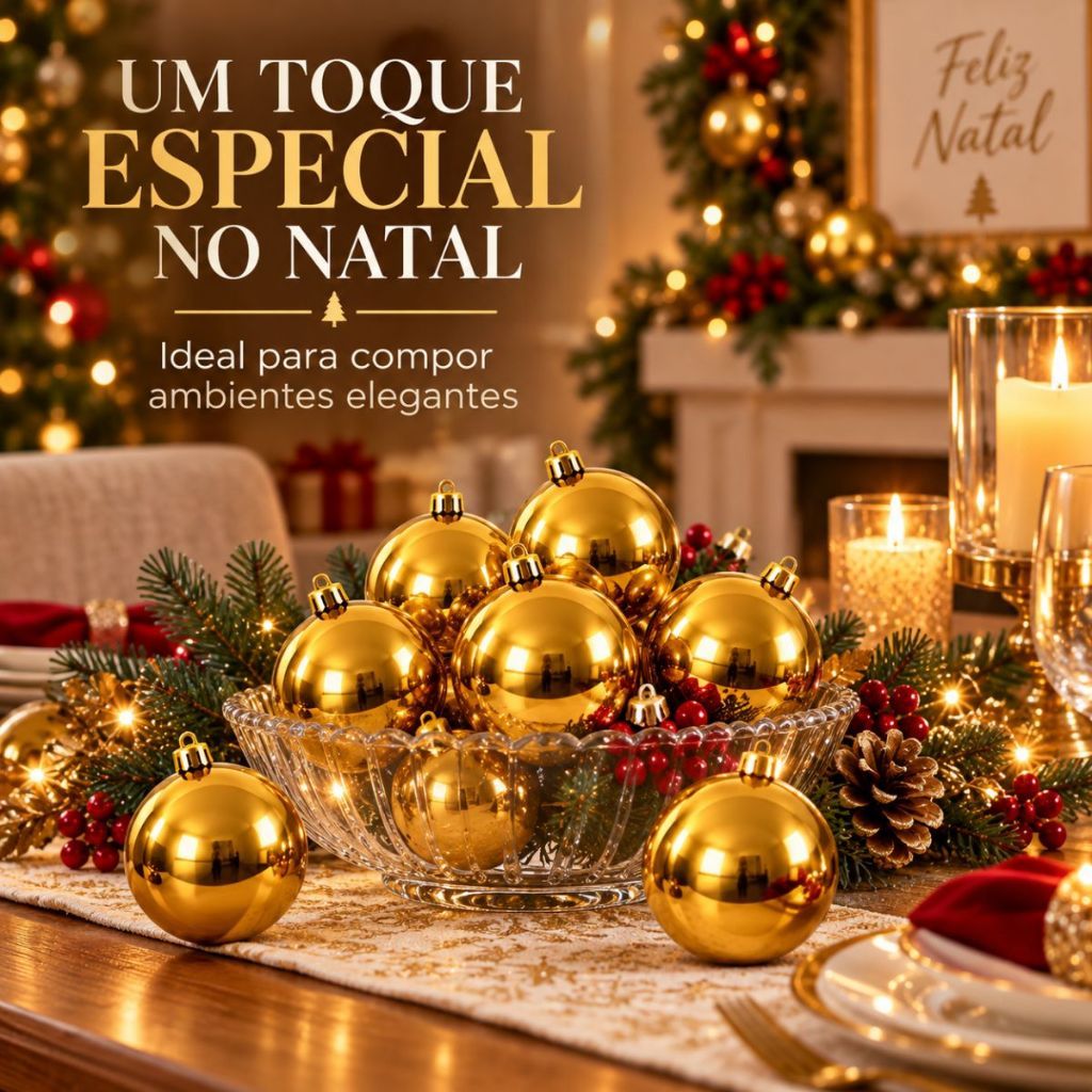 Kit 12 Bolas de Natal Douradas 4cm Lisas Enfeites para Árvore de Natal Bolinhas Decorativas Decoração Natalina