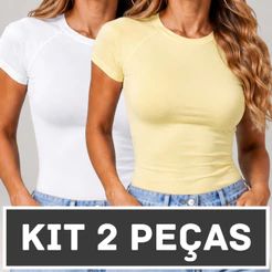 Kit 2 Blusas Feminina Baby Fit Manga Curta Raglan Suplex Academia Moda Fitness Confortável