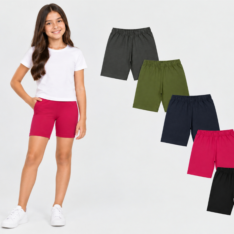 Kit 5 Shorts Ciclista Cotton Infantil Juvenil 3 Ao 16 Bermuda Menina Cores Lisas Cintura Elastica
