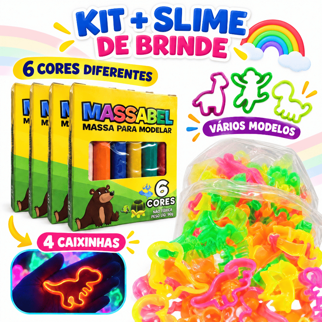 Kit 24 Massinha Modelar +25 Cortador Molde Forminha+ Ganhe Slime Para Festa Aniversário Lembrancinha