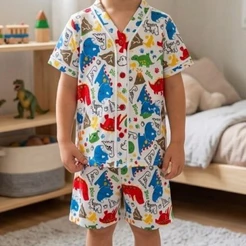 PIJAMA INFANTIL AMERICANO MENINO ESTAMPAS DINOSSAURO MANGA CURTA E SHOR