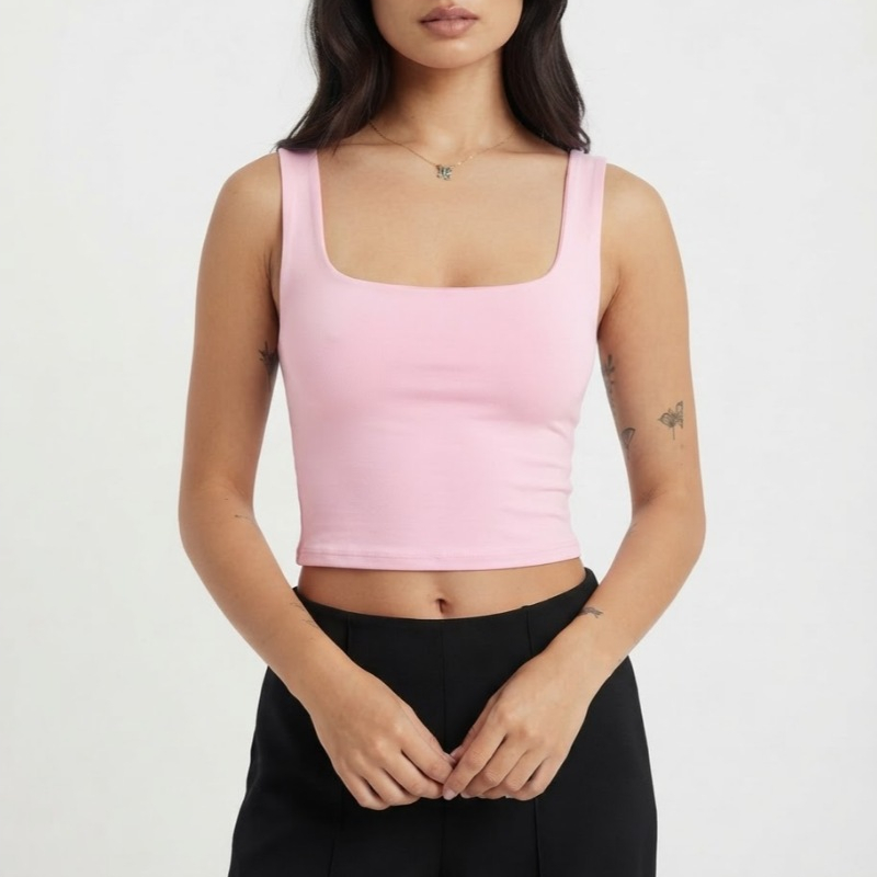 CROPPED FEMININO REGATA EM SUPLEX DECOTE QUADRADO ALÇA LARGA BLUSINHA BÁSICA LISA VÁRIAS CORES