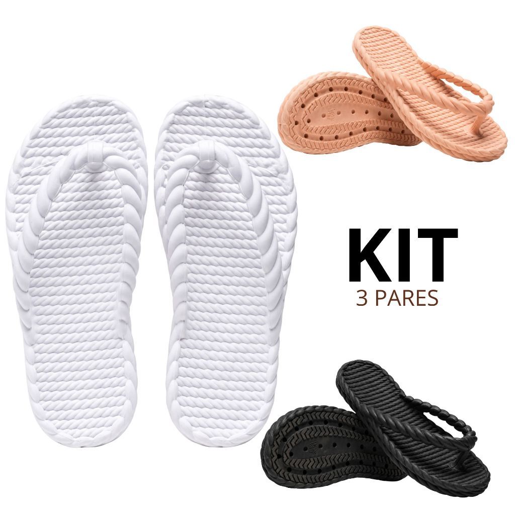 Combo Chinelo Feminino Trançado Leve Antiderrapante Confortável