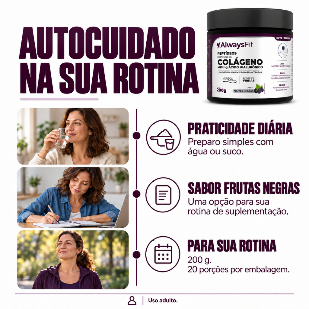 Colágeno Verisol™ AlwaysFit - Ácido Hialurônico + Vitaminas, Minerais, Fibras - Frutas Negras | 200g · foto 2
