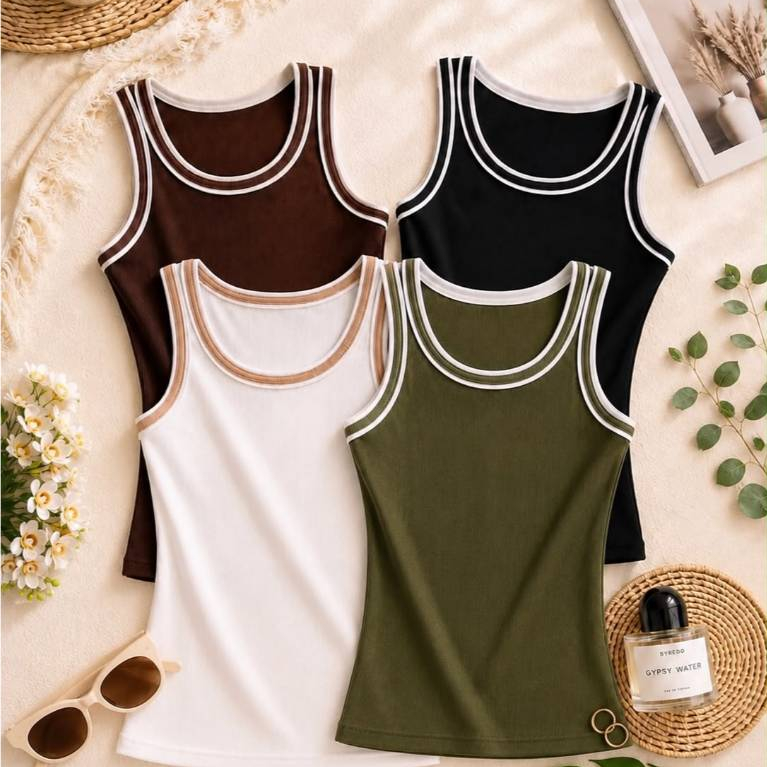 kit 4 Regata Feminina Básica em Tecido Ribana Canelado Moda Verão Elegante e Sofisticada