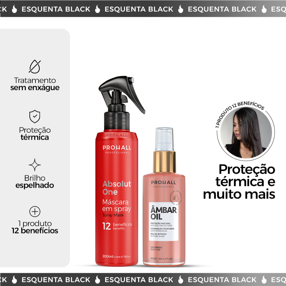 Kit Absolut One 200ml + Âmbar Oil 60ml Proteção Térmica Brilho e Frizz Prohall