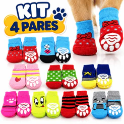 Meias Antiderrapantes Para Cães 4pcs (2 pares de meia) Controle De Tração De Patas Com Proteção