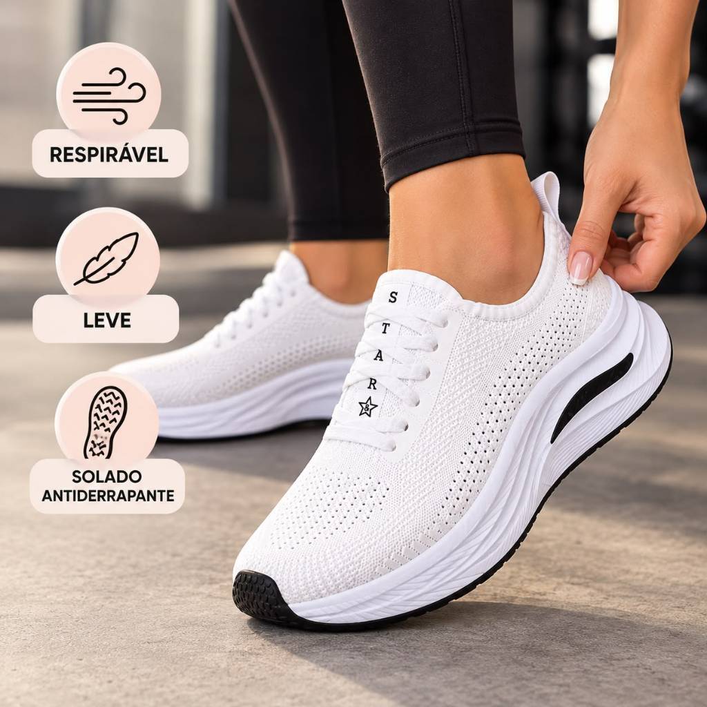 Tênis Meia Branco Unissex Esportivo Leve Respirável Antiderrapante Confortável para Academia Caminhada Corrida