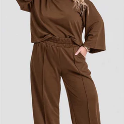 Calça Pantalona Feminina Moletinho com Bolso Confortável Cintura Alta 100% Algodão