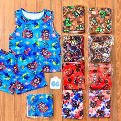 Pijama Regata + Short Infantil Bebê Menino 0 a 10 anos Malha Suede Premium Verão Confortável Dormir Unidade Pernonagens