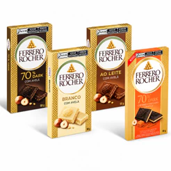 Barra Chocolate Ferrero Rocher 90g Ao Leite Branco Dark Caramelo Salgado Recheado Saboroso Crocante