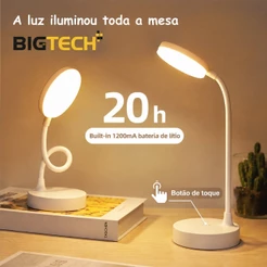 Luminária Abajur de Mesa LED Luz Recarregável Touch Haste Flexível Lâmpada De Estudo Sem Fio BigTech