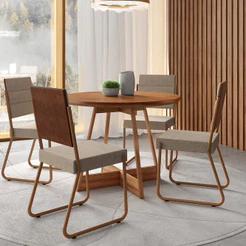 Conjunto Sala de Jantar 4 Cadeiras Malta Carraro Rosê