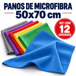 Kit 12 Panos de Chão Microfibra Flanela 50x70 Alta Absorção Multiuso