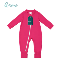 Macacão de Bebê Amore Vira Pé Pink Com Zíper 100% Algodão