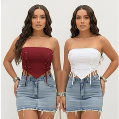 Kit 2 Cropped Tomara que Caia Feminino Top Comprido Tubinho Com Bojo Crooped Básico Blusa Feminina