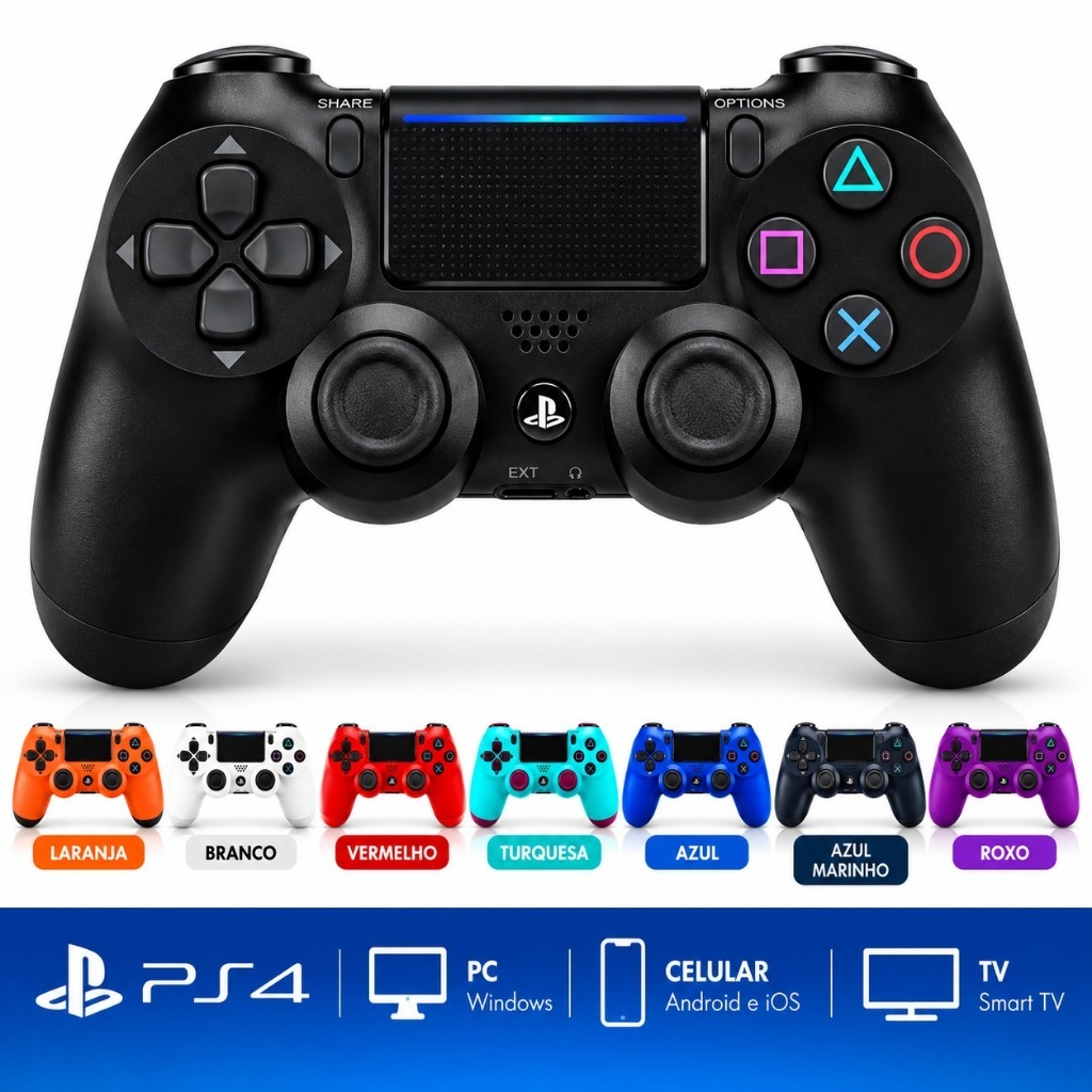 Controle Joystick Sem Fio Compatível com PS4 Gamepad Wireless para PlayStation 4