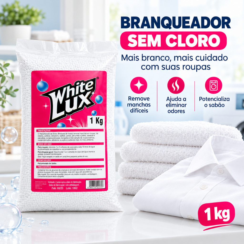 kit economico Percarbonato de Sódio White Lux – Alvejante em Pó Sem Cloro | Tira Manchas, Clareia