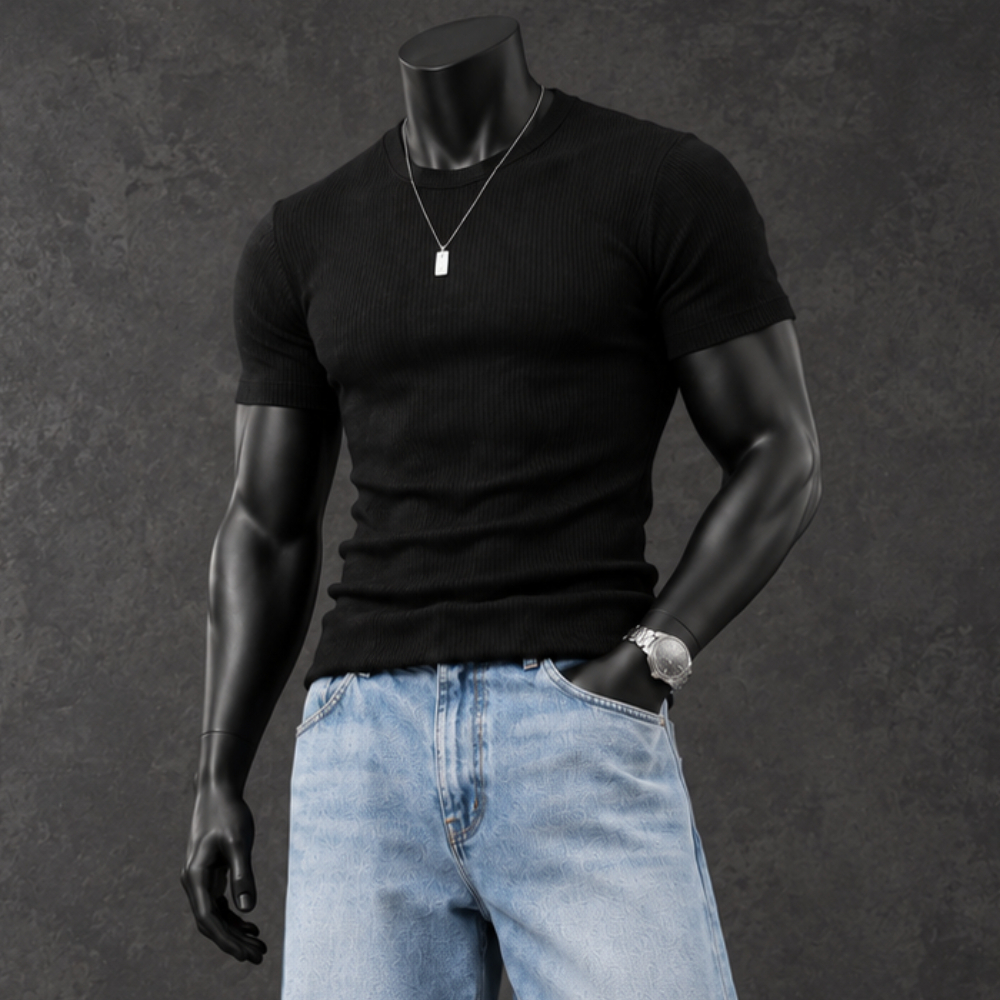 Camiseta Canelada Masculina Estilo Americano, Blusa Canelada Apertada, Camisa Canelada Masculina