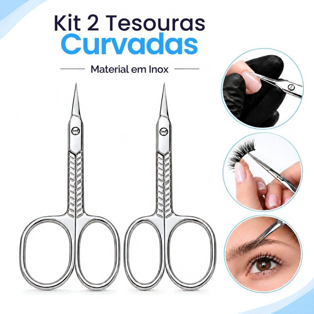 Kit 2 Tesoura Para Unhas Inox Sobrancelha Cílios Barba