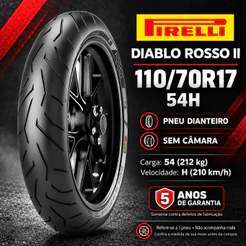 Pneu Dianteiro 110/70R17 54H Pirelli Diablo Rosso II CB 300F Twister MT-03 R3 Ninja 400 Z400