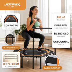 Mini Trampolim Profissional 42" Dobrável 250kg Banda Elástica Barra Ajustável 3 Níveis para Exercícios em Casa JOYFOX