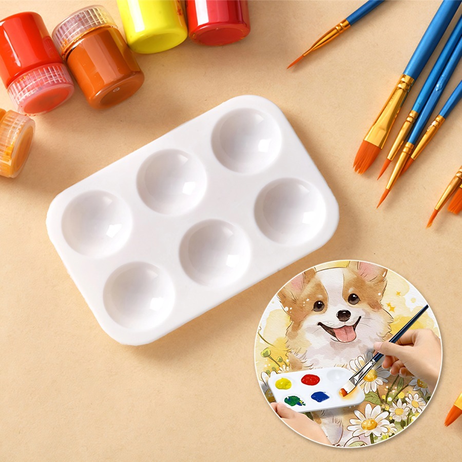 Paletas de Pintura Godê 6 Cavidades Branca Perfeita para aquarela, guache e acrílico 10 peças