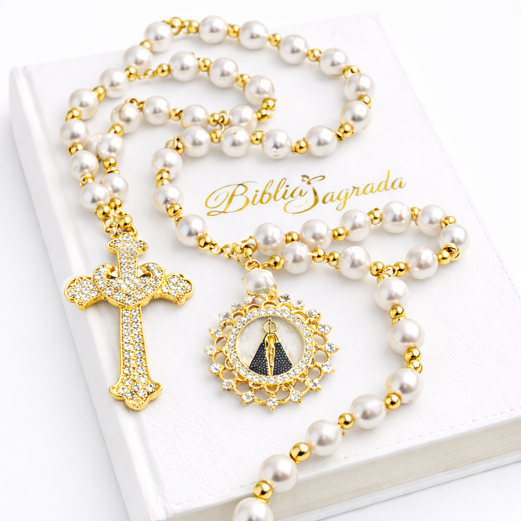 Terço De Noiva Casamento Nossa Senhora De Aparecida 66Cm de Luxo Contas 10mm Católica em Oferta na Shopee