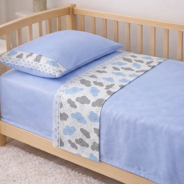 Jogo 3 Peças Lençol 130X70cm para Berço Americano Percal 400 fios Menino Menina