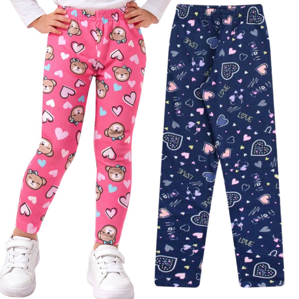 Kit 2 Leggings Estampadas Infantil |  Tamanhos 1 ao 08 | Estampas Sortidas